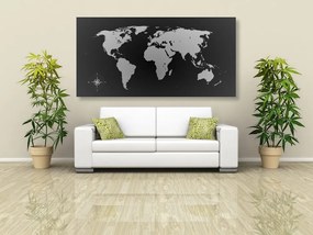 Εικόνα στον παγκόσμιο χάρτη από φελλό σε αποχρώσεις του γκρι - 120x60  transparent