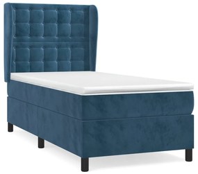 Κρεβάτι Boxspring με Στρώμα Σκούρο Μπλε 90x200 εκ. Βελούδινο - Μπλε