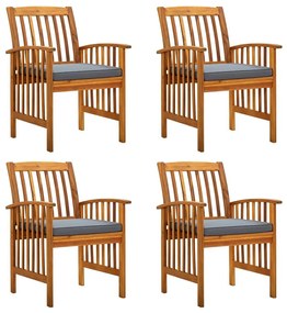 Καρέκλες Τραπεζαρίας Κήπου με Μαξιλάρια 4 τεμ. από Μασίφ Ακακία - Γκρι