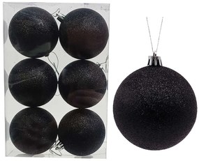Σετ/6 τεμ. Χριστουγεννιάτικες Μπάλες Μαύρες με Glitter 8cm 237542