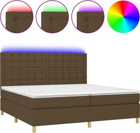 vidaXL Κρεβάτι Boxspring με Στρώμα &amp; LED Σκ.Καφέ 200x200εκ. Υφασμάτινο