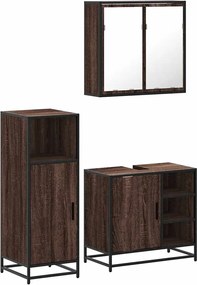 vidaXL Σετ Επίπλων Μπάνιου 3 Τεμαχίων Καφέ Δρυς από Τεχν. Ξύλο