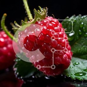 Σετ των 2 Intra Συλλεκτικό Ξύλινο Παζλ Plywood 4mm - Φρέσκα σμέουρα με σταγονίδια νερού σε ένα φύλλο Σε Ξύλινο Κουτί - Διαστάσεις: 10x10 cm – 25 κομμάτια