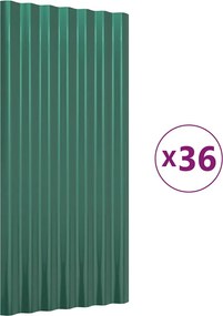 vidaXL Πάνελ Οροφής 36 τεμ. Πράσινα 80x36 εκ. Γαλβανισμένος χάλυβας
