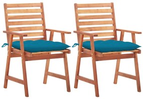 Καρέκλες Τραπεζαρίας Εξ. Χώρου 2 τεμ. Ξύλο Ακακίας με Μαξιλάρια - Μπλε