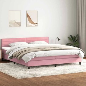 vidaXL Κρεβάτι Boxspring με Στρώμα &amp; LED Ροζ 180x210 εκ. Βελούδινο