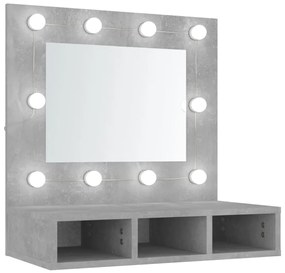 vidaXL Έπιπλο Καθρέπτη με LED Γκρι Σκυροδέματος 60x31,5x62 εκ.