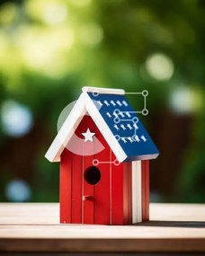 Intra Συλλεκτικό Ξύλινο Παζλ Plywood  4mm - American Flag Birdhouse με αστέρια σε ξύλινο τραπέζι Σε Ξύλινο Κουτί - Διαστάσεις: 10x10 cm – 25 κομμάτια