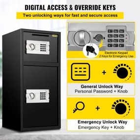 VEVOR 33&quot; Digital Double Door Safe Depository Box Gun Safes Cash Office Security Lock Strong Iron Larger Digital Safe Box
