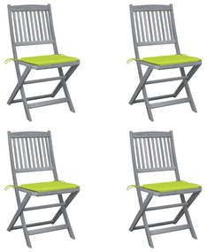 3064574 vidaXL Καρέκλες Εξωτ. Χώρου Πτυσσόμενες 4 τεμ Ξύλο Ακακίας &amp; Μαξιλάρια Πράσινο, 1 Τεμάχιο