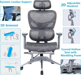 Καρέκλα γραφείου διευθυντή με υποπόδιο LINUX mesh γκρι 61x63x117/125