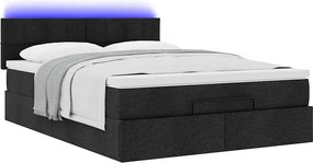 vidaXL Οθωμανικό κρεβάτι με στρώμα &amp; LEDs Μαύρο 140x190 cm Ύφασμα