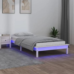 vidaXL Πλαίσιο Κρεβατιού LED Λευκό 90 x 190 εκ. Μονό Μασίφ Ξύλο