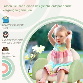 HOMCOM Κουνιστή πολυθρόνα για νήπια, χαριτωμένο σχέδιο, απομίμηση δέρματος προβάτου, ξύλο ευκαλύπτου, πράσινο + κίτρινο μπεζ