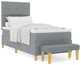 vidaXL Κρεβάτι με Στρώμα & Παγκάκι  Ανοιχτό Γκρι 90x190 εκ. Υφάσματος
