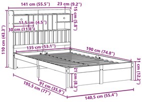 ΚΡΕΒΑΤΙ ΒΙΒΛΙΟΘΗΚΗ ΧΩΡΙΣ ΣΤΡΩΜΑ 135X190 ΕΚ ΜΑΣΙΦ ΞΥΛΟ ΠΕΥΚΟΥ 3322409