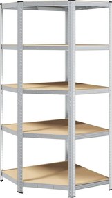 vidaXL Γωνιακό ράφι με ράφι Ασημί 90 x 90 x 198 cm Επεξεργασμένο Ξύλο