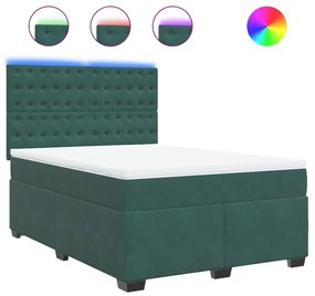 vidaXL Κρεβάτι Boxspring με Στρώμα Σκούρο Πράσινο 160x200εκ. Βελούδινο