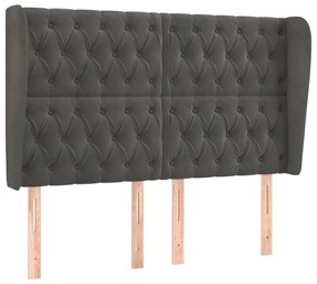 Κεφαλάρι με Πτερύγια Σκούρο Γκρι 163x23x118/128 εκ. Βελούδινο - Γκρι