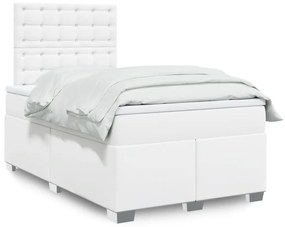 vidaXL Κρεβάτι Boxspring με Στρώμα Λευκό 120x200εκ.από Συνθετικό Δέρμα