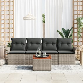 vidaXL 5 κομμάτι Σετ Καναπέ Κήπου με Μαξιλάρια Γκρι Πολυ Ρατάν