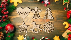 Σετ των 3 Intra απο ξύλο plywood 3mm-4mm πάχος – ξύλο Χριστουγεννιάτικα Κρεμαστά Στολίδια 25x25 cm INTRAVECTRY-MY545801