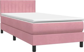 vidaXL Box Spring κρεβάτι με στρώμα ροζ 90x210 εκ. Βελούδινο