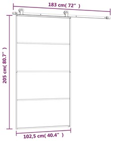 Συρόμενη Πόρτα με Μηχανισμό 102,5x205 εκ. Γυαλί ESG &amp; Αλουμίνιο - Μαύρο
