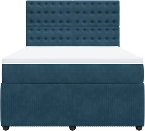 vidaXL Κρεβάτι Boxspring με Στρώμα Μπλε 140x200 εκ. Βελούδινο
