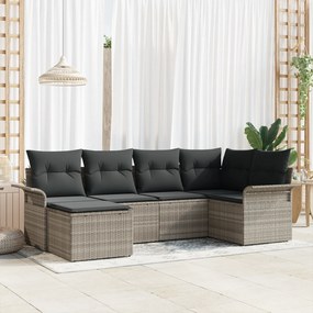 vidaXL 6 Τεμαχίων Καναπέ Κήπου με Μαξιλάρια Ανοιχτό Γκρι Ρατάν