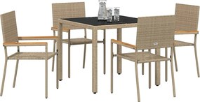 vidaXL Σέτ φαγητού για κήπο 5 pcs Μπεζ συνθετικό ρατάν