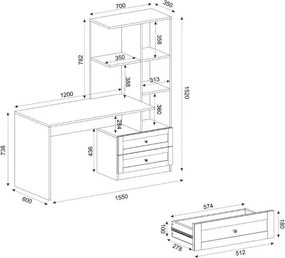 Γραφείο εργασίας Mantra Megapap χρώμα λευκό 150x60x152εκ.
