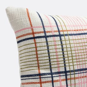 Ορθογώνια μαξιλαροθήκη από βαμβάκι με κεντητά καρό
