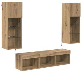 vidaXL Μονάδες Τοίχου Τηλεόρασης 5 pcs Μαύρη Οξυά Επεξεργασμένο ξύλο