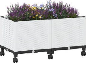 vidaXL Κήπος Γλαστράκι με Ροδάκια Λευκό 80 x 40 x 48 cm PP