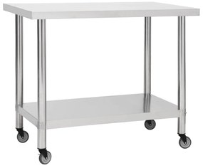 vidaXL Πάγκος Εργασίας Κουζίνας με Ροδάκια 100x60x85εκ Ανοξείδ. Ατσάλι