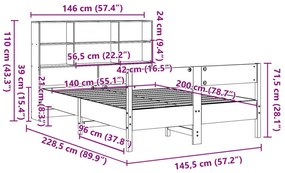 Κρεβάτι Βιβλιοθήκη Χωρίς Στρώμα 140x200 εκ Μασίφ Ξύλο Πεύκο - Λευκό