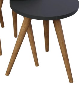 Βοηθητικά τραπέζια Perjene pakoworld σετ 3τεμ μελαμίνη σε ανθρακί απόχρωση και ξύλινα πόδια