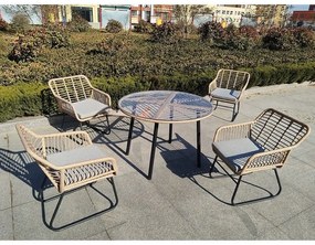 WOODWELL Ε2802SALSA Τραπεζαρία: Μέταλλο Βαφή Μαύρο-Wicker Φυσικό, Μαξιλάρι Γκρι: Τραπέζι + 4 Πολυθρόνες Table: Φ100x75 Chair:57x61x75 Ε2802