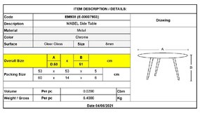 MABEL ΤΡΑΠΕΖΑΚΙ ΒΟΗΘΗΤΙΚΟ ΜΕΤΑΛΛΟ ΧΡΩΜΙΟ - ΓΥΑΛΙ CLEAR