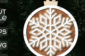 Σετ των 2 Intra απο ξύλο plywood 3mm-4mm πάχος – Στρογγυλό στολίδι νιφάδα χιονιού Δίασταση  20x20 cm INTRAFABR-106376368