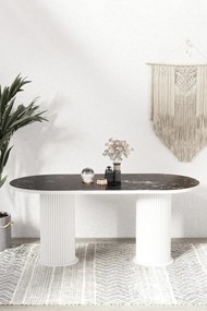 Stewehome Σετ Τραπεζαρίας με 6 Καρέκλες Μαύρο Μάρμαρο 80x160 cm