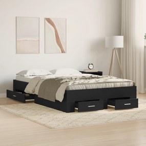 vidaXL Bed Frame με Συρτάρια Μαύρη Δρυς 120x190 εκ Επεξεργασμένο Ξύλο