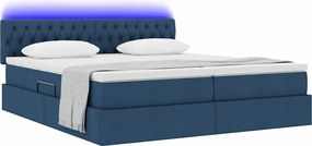 vidaXL LED Κρεβάτι αποθήκευσης με στρώμα Μπλε 200 x 200 cm Ύφασμα