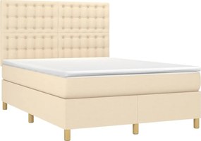 vidaXL Κρεβάτι Boxspring με Στρώμα Κρεμ 140x200 εκ. Υφασμάτινο