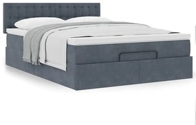 vidaXL Οθωμανικό κρεβάτι με στρώμα σκούρο γκρι 140x200cm Βελούδο