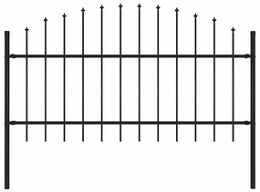 Φράχτης Κήπου με Κορυφή Δόρυ από Ατσάλι, Μαύρος 181 x 125 εκ.