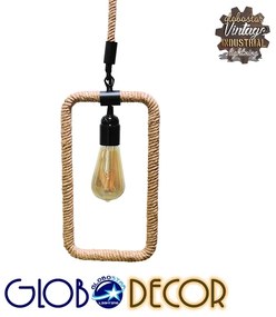 GloboStar® MALVERN 10001237 Vintage Industrial Κρεμαστό Φωτιστικό Οροφής Μονόφωτο 1 x E27 Μαύρο Μεταλλικό με Μπεζ Σχοινί Μ33 x Π18 x Υ22cm