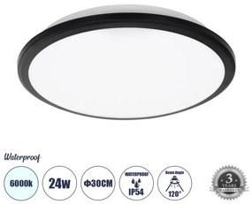 Πλαφονιέρα Οροφής LED 24W IP54 Φ30 6000K Μαύρο 60996 Globostar-60996-Μαύρο 60996