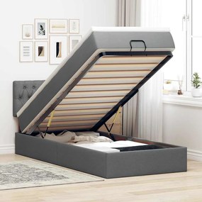 vidaXL Οθωμανικό κρεβάτι με στρώμα &amp; LEDs Σκούρο γκρι 80x200cm ύφασμα